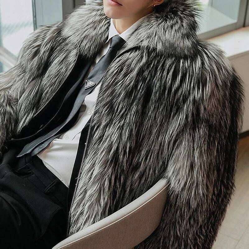 Men's New faux fox men's fur coat winter warm casual jacket Z260313
