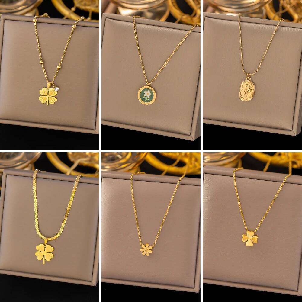 Stainless Steel Flower Pendant Necklace For Women Fashion Ladies Gold Color Clavicle Chain High Quality Jewelry Wedding Gifts H260312