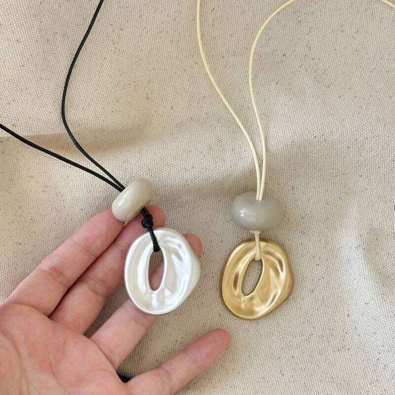 LATS Unique Design Irregular Hollow Matte Color Oval Stone Pendant Necklaces for Women Adjustable Rope Chain Chokers Jewelry H260312