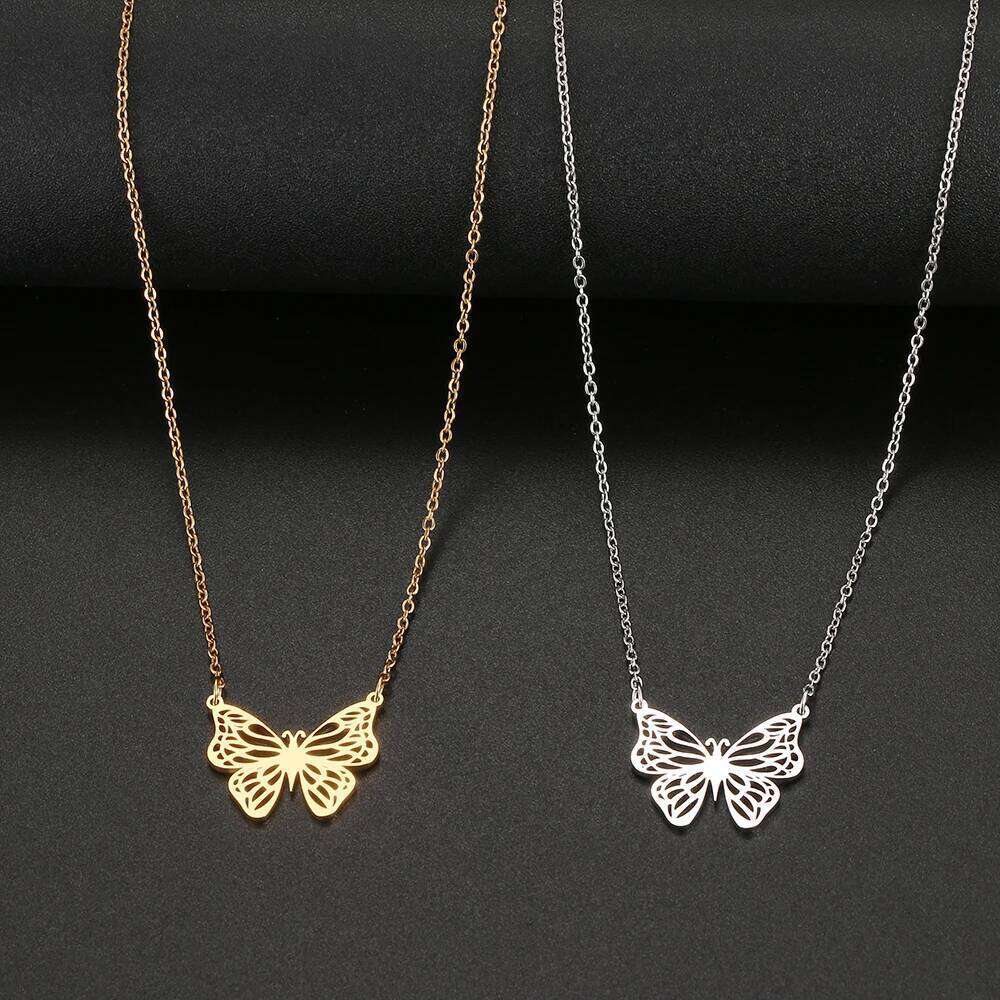 Stainless Steel Necklaces ly Gold Silver Color Butterfly Pendant Collar Chain Necklace For Women Jewelry Party Friends Gifts H260312
