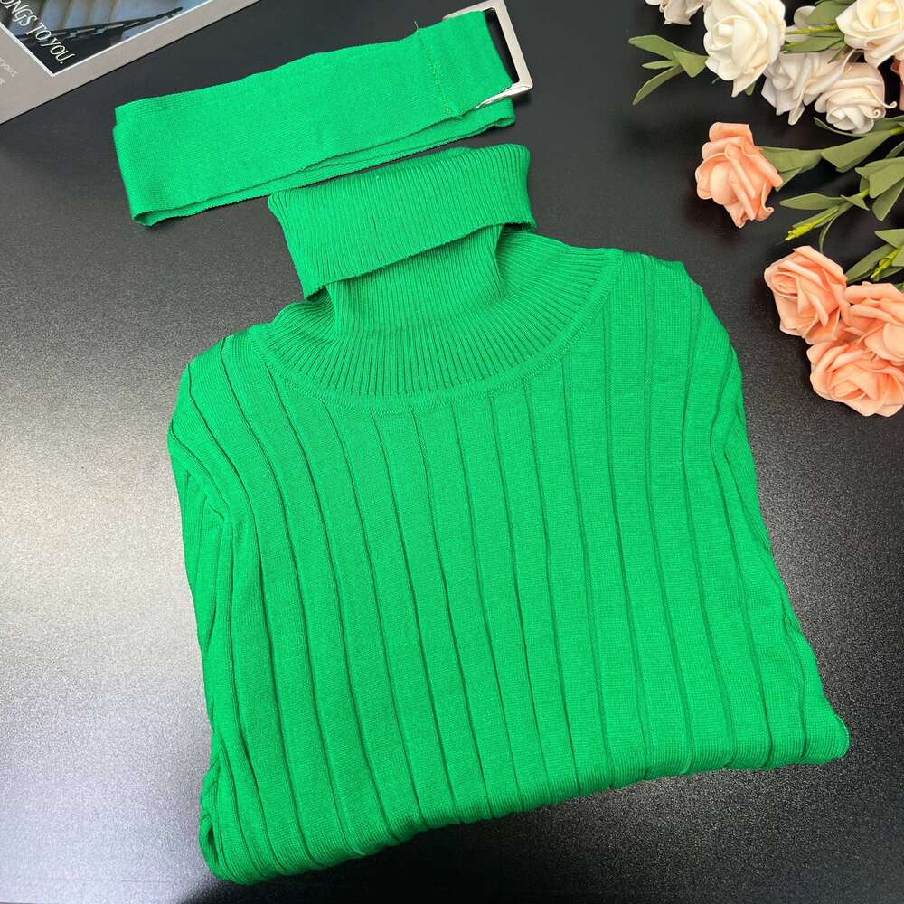 YuooMuoo Chic Fashion Sexy Package Hips Rib Knitted Bodycon 2024 Autumn Winter Turtleneck Belt Sweater Dress Long Vestidos Z260314