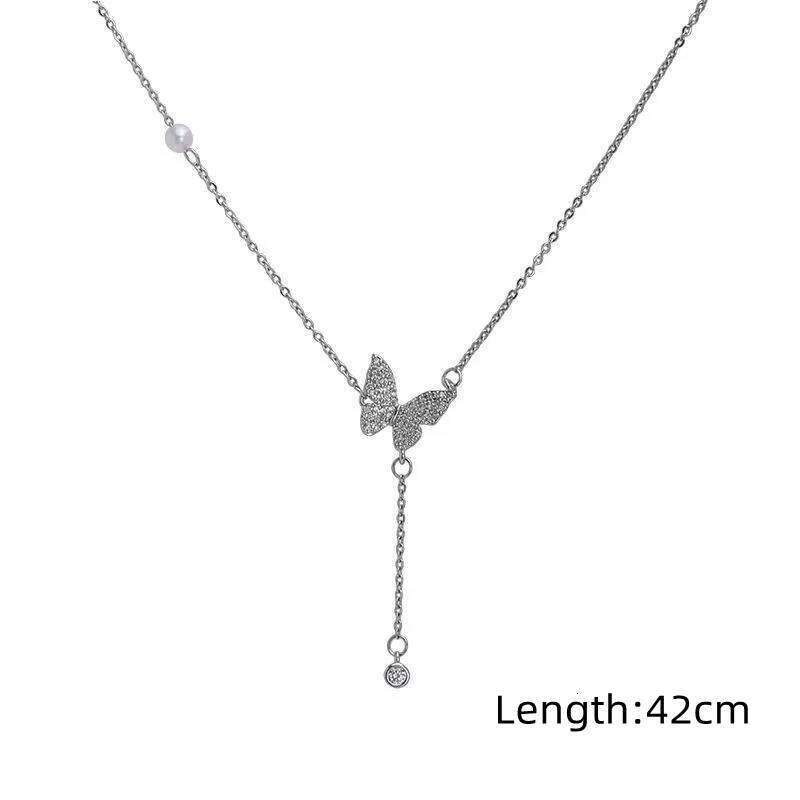 Shiny Crystal Butterfly Pendant Zircon Exquisite Pearl Clavicle Chain Necklace For Women Wedding Party Jewelry Gifts H260312