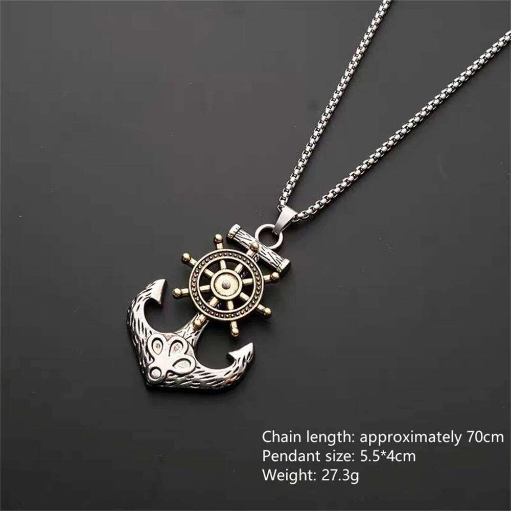 Fashion Vintage Punk Pirate Captain Rudder with Anchor Nautical Charm Pendant Necklace Men's Jewelry Gift H260312