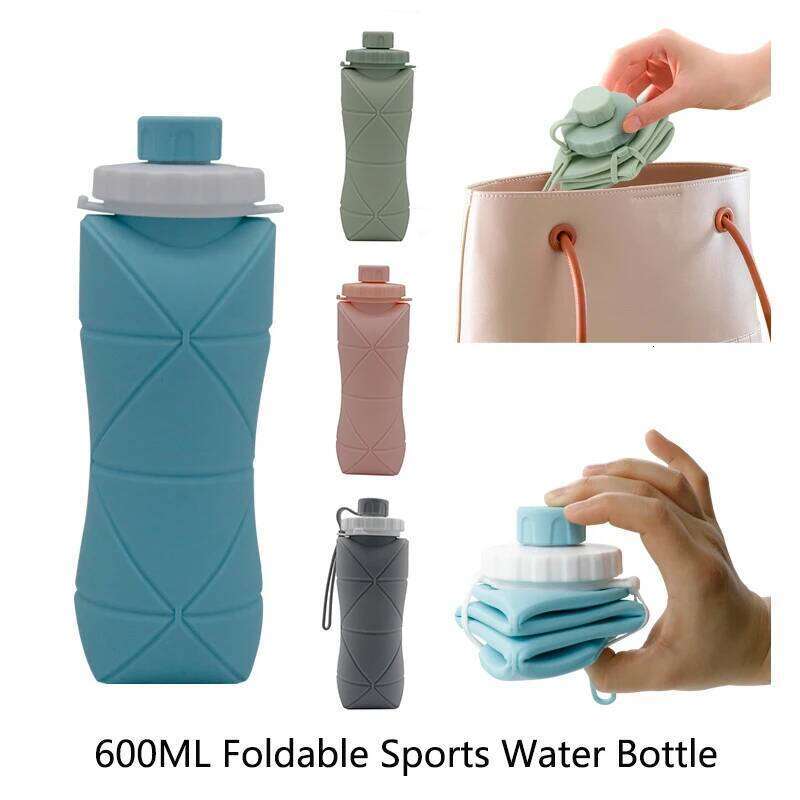 Foldable 600ML Sport Bottle Outdoor Camping Hike Portable Water Cup Thickened Food Grade Silicone Running Cycling Kettle Z260313