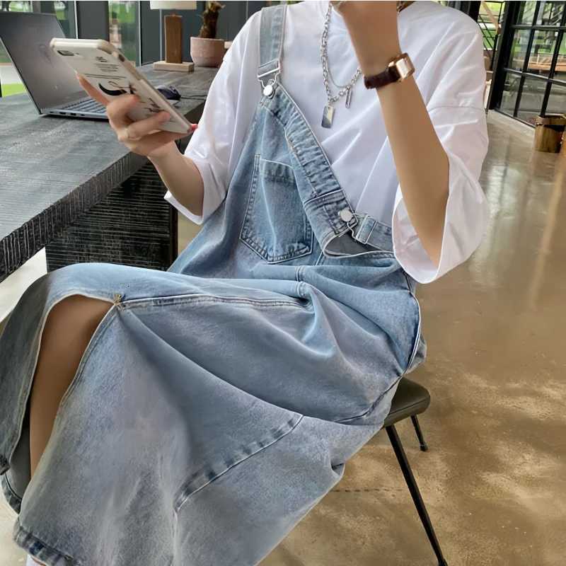 Spring Summer Denim Overall Dress Women Sleeveless Jeans Dresses Fashion Female Solid Slip Casual Loose Spaghetti Strap DressesT260314