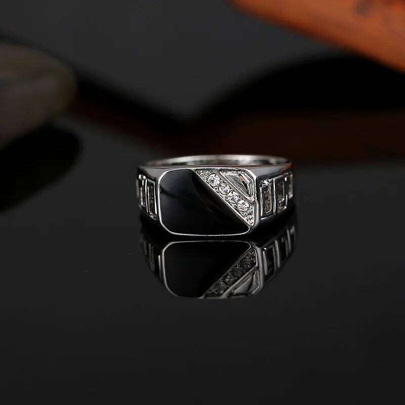 New Silver Plated Stainless Steel Classic Rings For Men Square Cubic Zircon Ring Jewelry Accessories Wholesale H260312