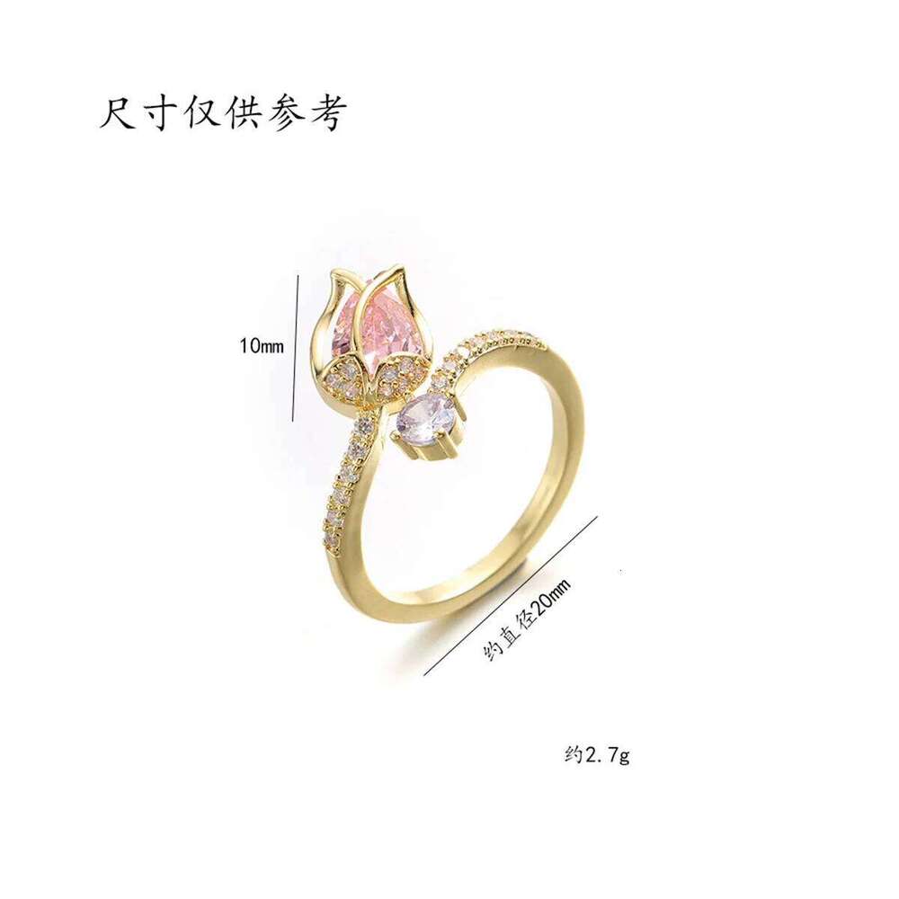 Luxury Fashion Pink Zircon Tulip Flower Rings For Women Temperament Sparkling Floral Opening Finger Ring Elegant Wedding Jewelry H260312