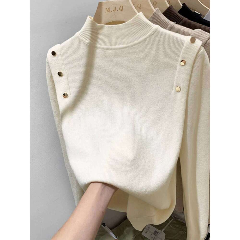 AOSSVIAO 2025 Button Turtleneck Knitted Sweater Pullovers Autumn Winter Basic Women Sweaters Fit Soft Warm Tops Z260313