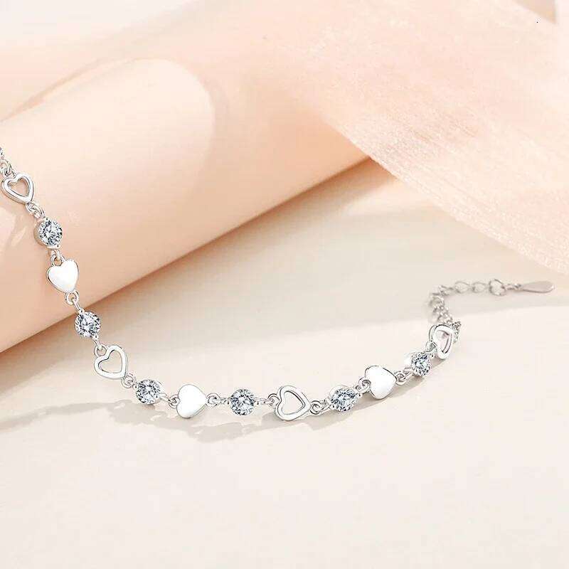 925 Sterling Silver Hollow Heart Zircon Bracelets For Women Korean Sweet Sparkling Adjustable Chain Bracelet Fashion Jewelry Z260313