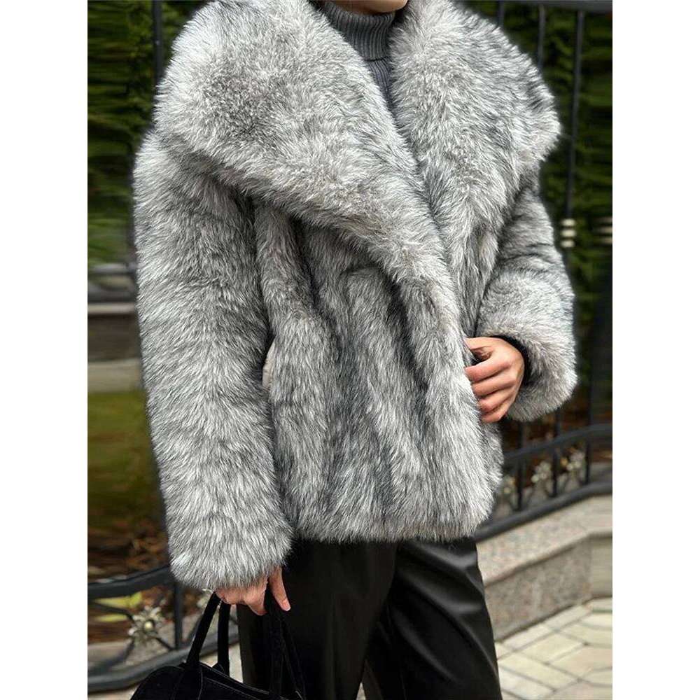 Faux Women's Turn-Down Collar Long Sleeve Elastic Cuff Plush Fluffy Female Coat Fashion Autumn Loose Fur For Ladies Z260313