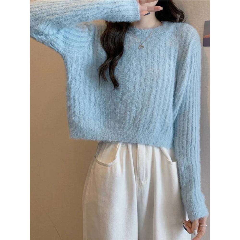 Soft Warm Faux Mink velvet Sweaters Women Autumn Winter Long Sleeve Loose Female Sweater Knitted Casual Solid Jumper Pullover Z260313