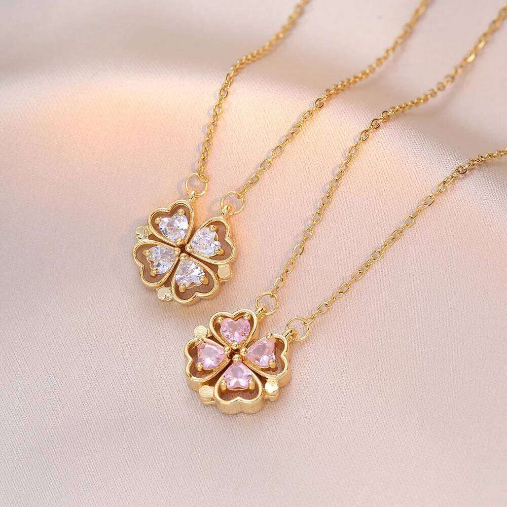 Romantic Magnetic Can Open Zircon Cr Flower Choker Necklaces for Women Girls Stainless Steel Chain Sweet Jewelry Gifts H260312