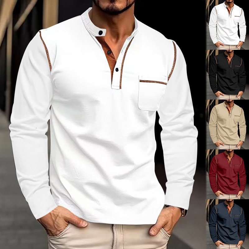 European And American Spring/summer Men's Polo Long-sleeve Stand-collar Polo Shirt Designer Shirt Men's Solid Designer Hoodie Color Base Shirt
