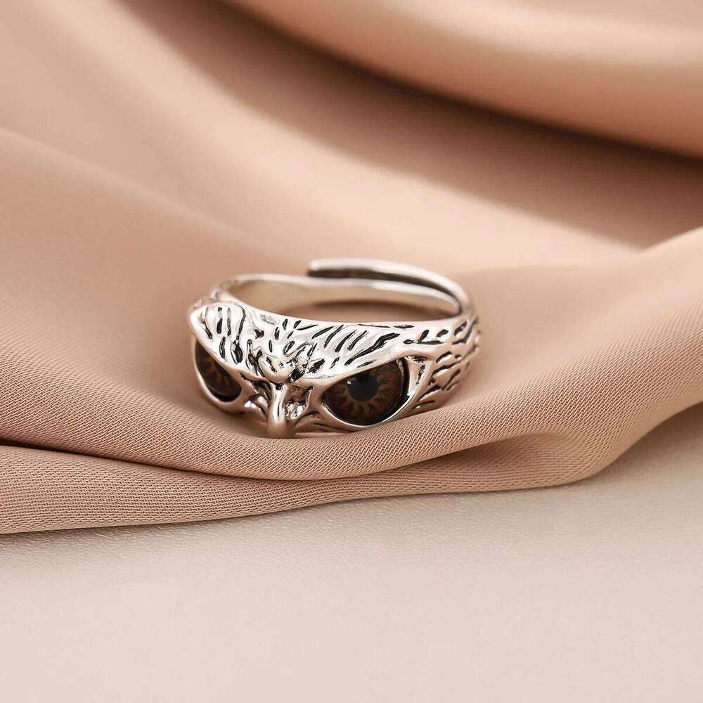 New Creative Retro Brown Eyes Owl 925 Sterling Silver Jewelry Personality Exquisite Geometric Popular Animal Opening Rings R381 H260312
