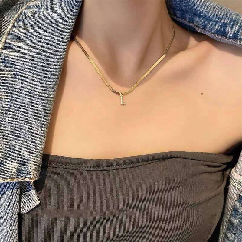 Vnox A-Z Tiny Women Initial Necklace,Small Bling Letter Girl Chain Choker,Gold Color Stainless Steel Layered Collar Pendant H260312