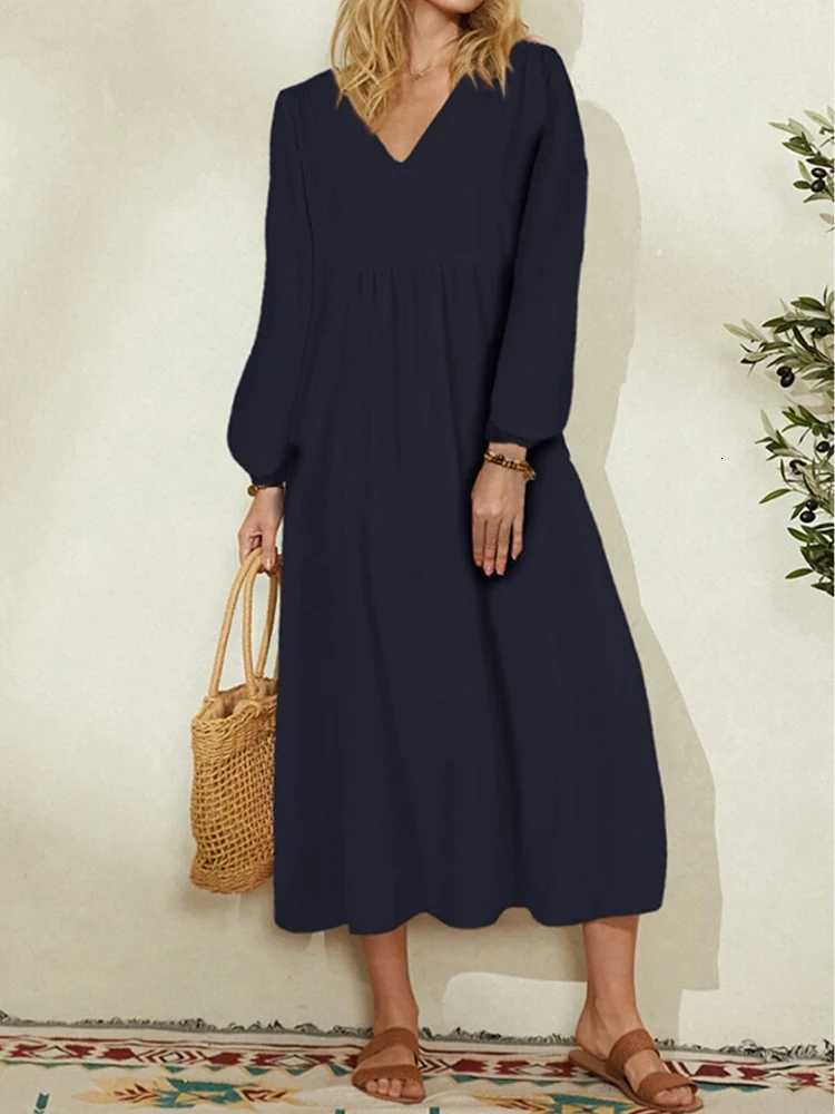 Spring/Summer New Arrivals Womens Cotton-Linen Blend Loose Bell-Sleeve Dress Casual Elegance for Everyday WearT260314