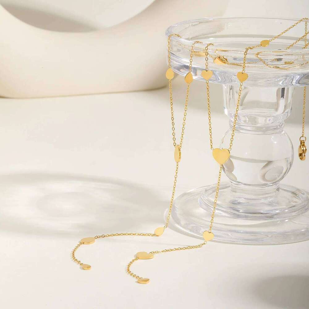 Heart Drop Lariat Necklace For Women, Y Shape Long Chain Stainlss Steel 18K Gold Color Layered Jewelry H260312