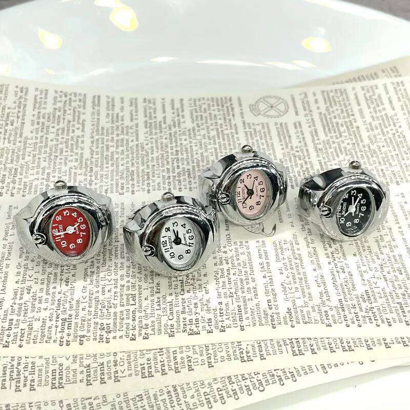 Kiss Simple Silver Color Creative Quartz Dial Finger Rings Couple Women Men Elastic Strap Metal Clock Ring Jewelry H260312