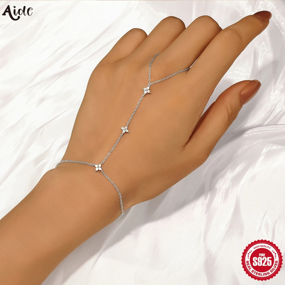 Aide 925 Sterling Silver Fine Jewelry Geometric Lucky Flower CZ Sparking Zircon Bracelets For Women Hand Chain Bracelets Jewelry 260313