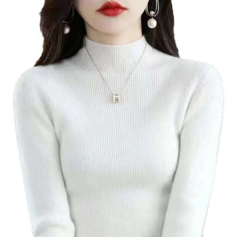 Knitted Women's Half-high Neck with Autumn Winter New Short Slim Sweater Women Z260313