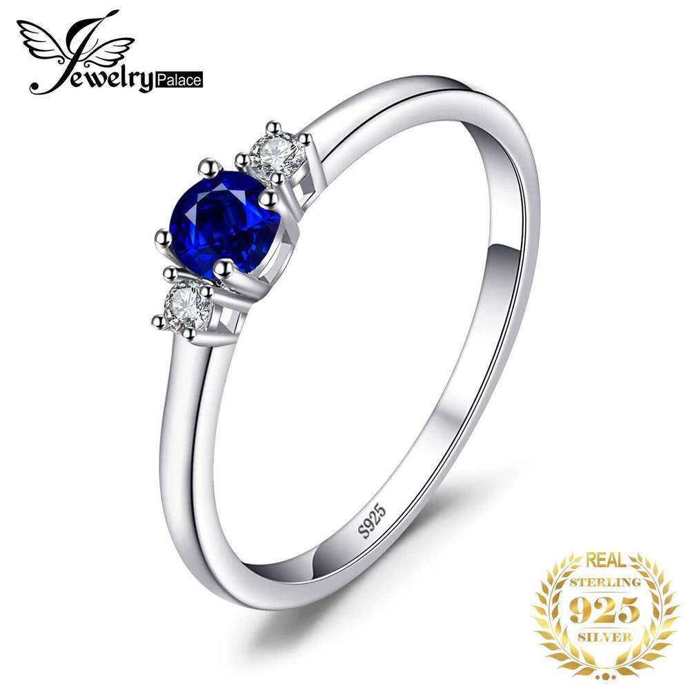 JewelryPalace Created Blue Sapphire 925 Sterling Silver 3 Stones Promise Ring for Women Fashion Gemstone Jewelry Wedding Gift H260312