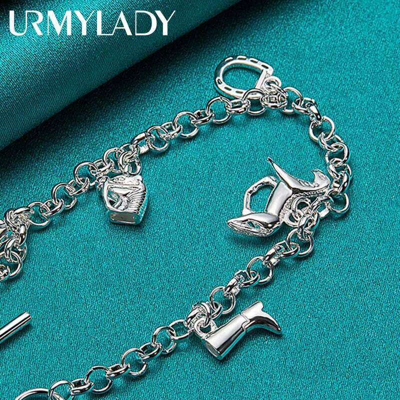 URMYLADY 925 Sterling Silver Horse Equipment Pendant Bracelet For Women Wedding Party Fashion Charm Jewelry Z260313