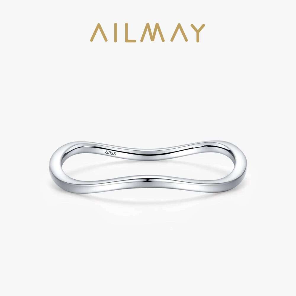 Ailmay Real 925 Sterling Silver Minimalist Fashion Smooth Wave Stackable Ring Women's Party Accessories Jewelry Gift H260312