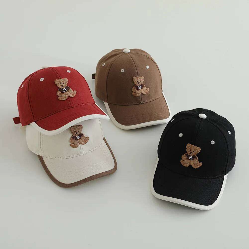 Children Baseball 52-54cm Cotton Spring Summer Cap for Kids Girl Boy Sun Hats Cute Bear Label Z260313