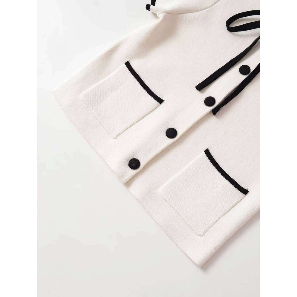 2025 autumn new women's sweet style contrast color trim round neck short sleeve knitted cardigan jacket Z260314