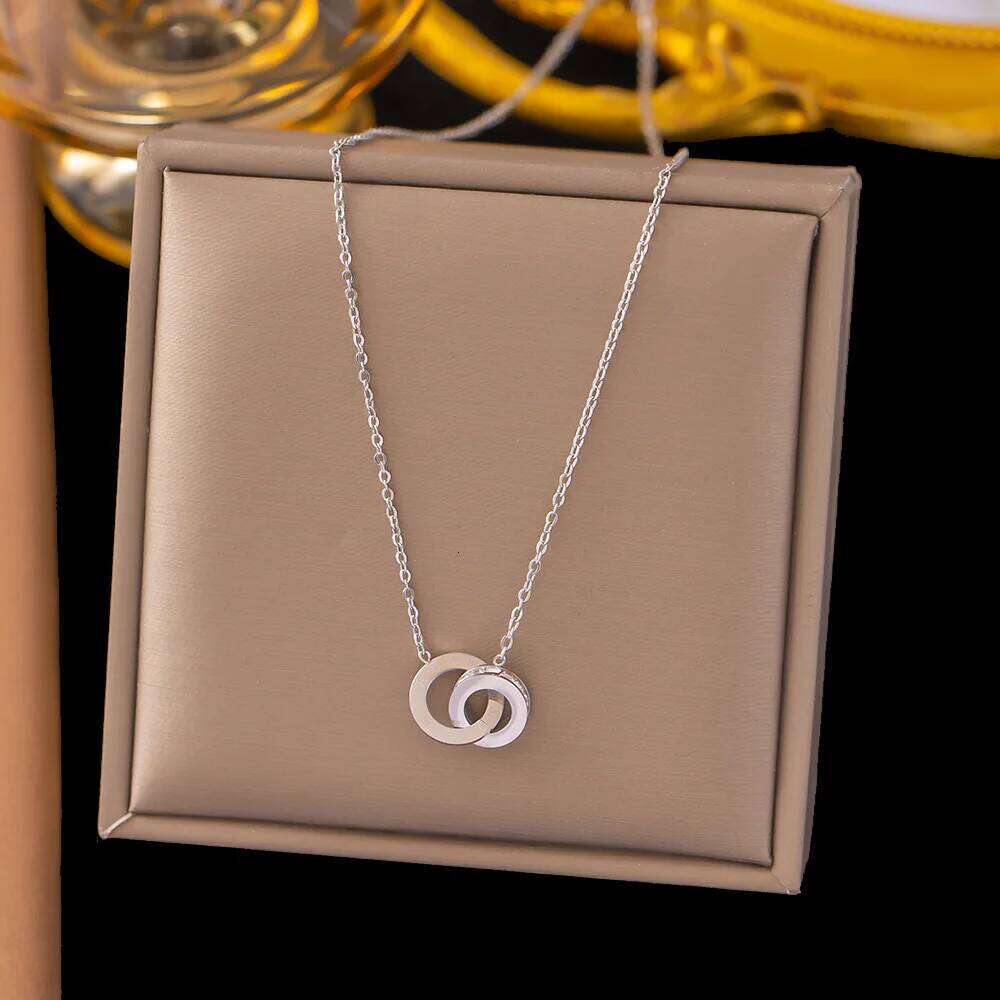 316L Stainless Steel Clavicle Chain CZ Crystal Double Circle Roman Numeral Pendant Necklace For Women Wedding Jewelry Gifts H260312
