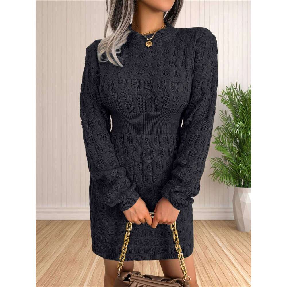 Women Skirt Dress Solid Color Long Sleeve Knit Pullover Sweater Bodycon Crewneck Autumn Winter Z260313
