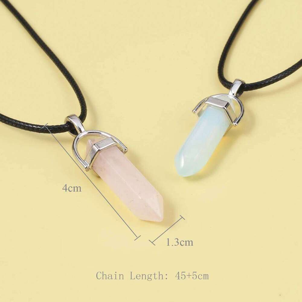 Couple Heart Shape Natural Stone Amethyst Pink Crystal Opal Obsidian Hexagonal Prism Pendant Jewelry Necklace Gift Pair H260312