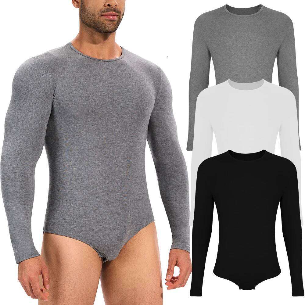 Men's Long Sleeve Shaping Bodysuit Briefs Full Body Control Underwear Fashion Round Neck Home Clothes Pajamas Waist 26Y0313