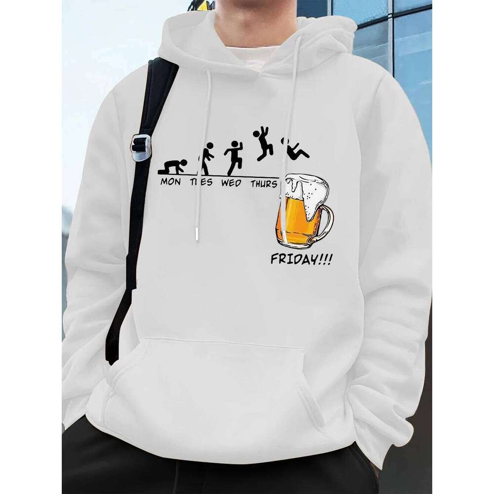 Friday Beer Lover Funny Printed Men Sweatshirt Winter Fleece Warm Hoodies Korean Loose Pocket Pullovers Hip Hop Male Clothes Z260314