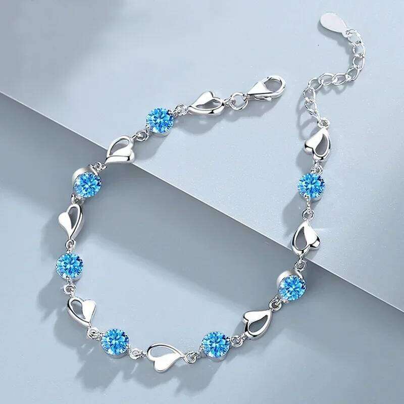 925 Sterling Silver Ocean Heart For Women Vintage Korean Versatile Blue Crystal Charm Bracelets Original Party Jewelry Z260313
