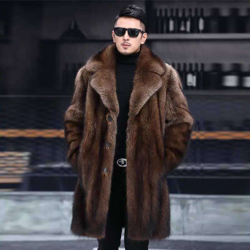 Men's long fur winter warm mink coat fat jacket loose casual windbreaker Z260313