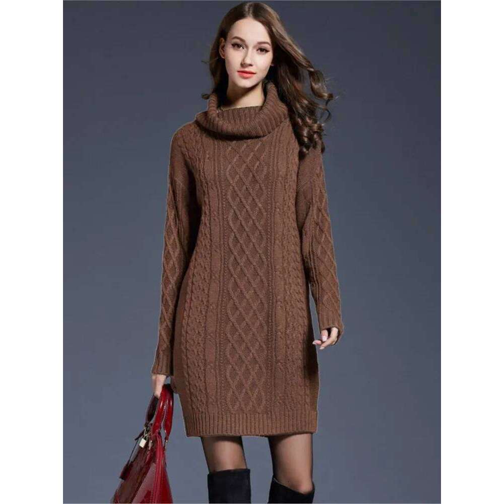 Autumn Winter Knitted Dresses Women Solid Color Long Sleeve Turtleneck Short Dress Temperament Elegant Lady Commuting Vestidos Z260314