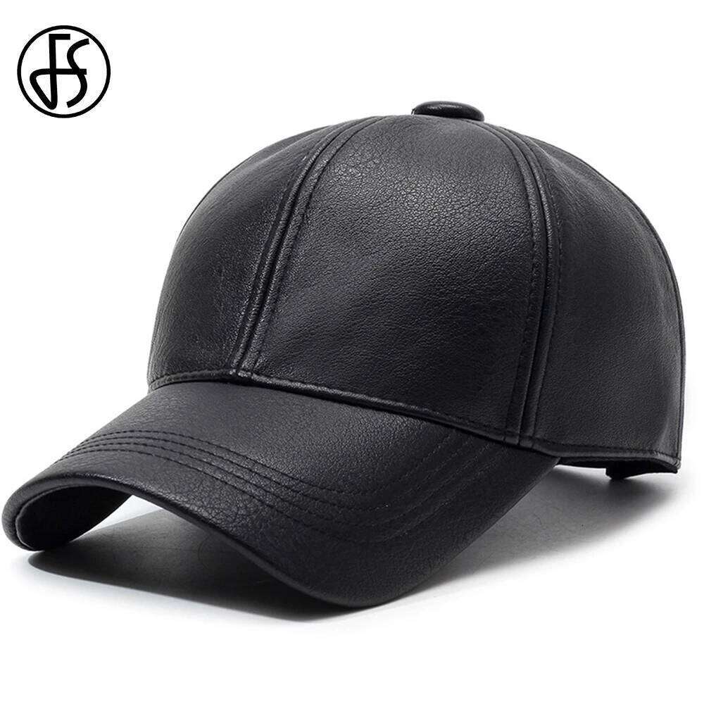 FS Vintage Black PU Leather Hat For Men Women Luxury Brand Baseball Cap Winter Streetwear Hip Hop Trucker Hats Casquette Femme Z260314