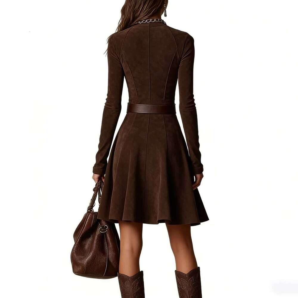 Slim Mini Casual Solid Color Long Sleeved Spring And Autumn Women'S Minimalist Dress Z260314