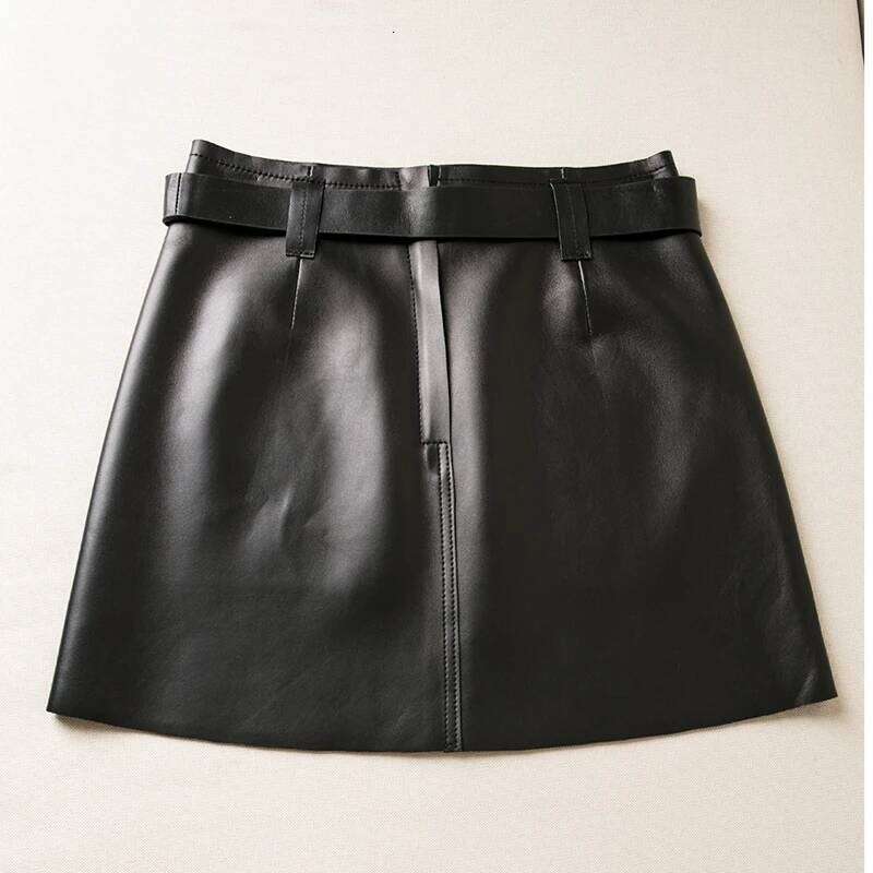 Quality Genuine Leather High Waisted A-line Buttocks Wrapped Women's Fashionable Sheepskin Belt Short Skirt Y2k Z260314