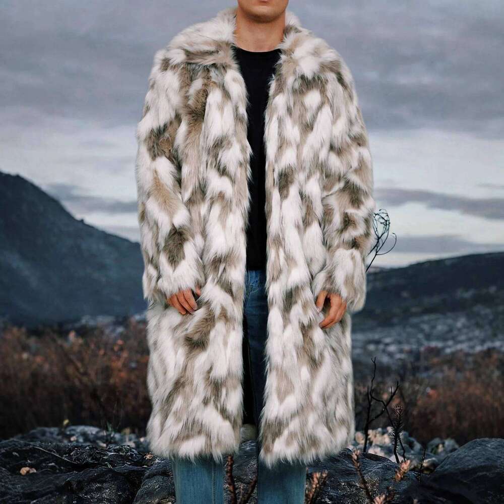 Men Faux Fox Coats Jacket Turn Down Collar Long Sleeve Open Stitch Thick Warm Fur Loose Casual 2025 Autumn Winter Z260313