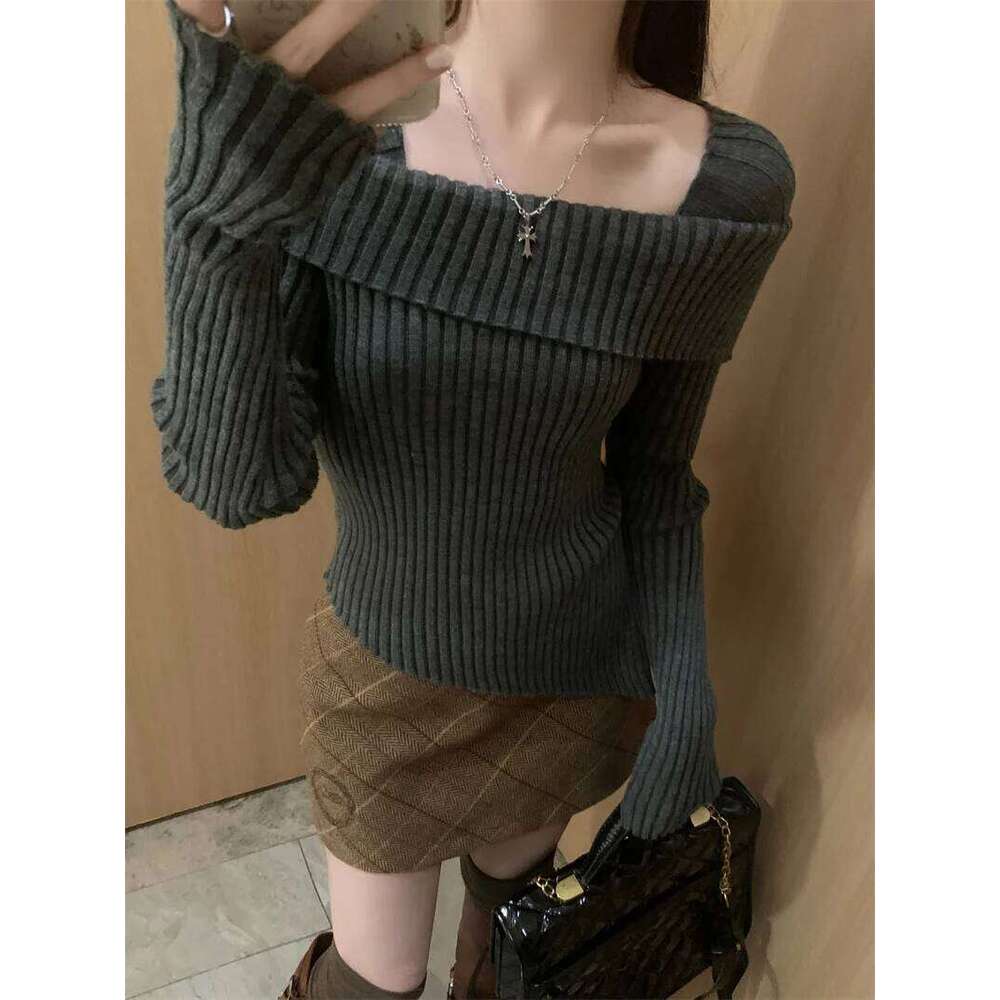 Off Shoulder Long Sleeve Ribbed Knit Sweater Fitted Pullovers Women Off-the-Shoulder Jumper Autumn Winter Outfit Z260313