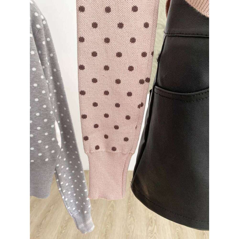 Korean-style Polka Dot Women Cardigans Single Breasted Slim Slanted Shoulder Knit Sweater 2025 Autumn Versatile Knitwear Tops Z260313
