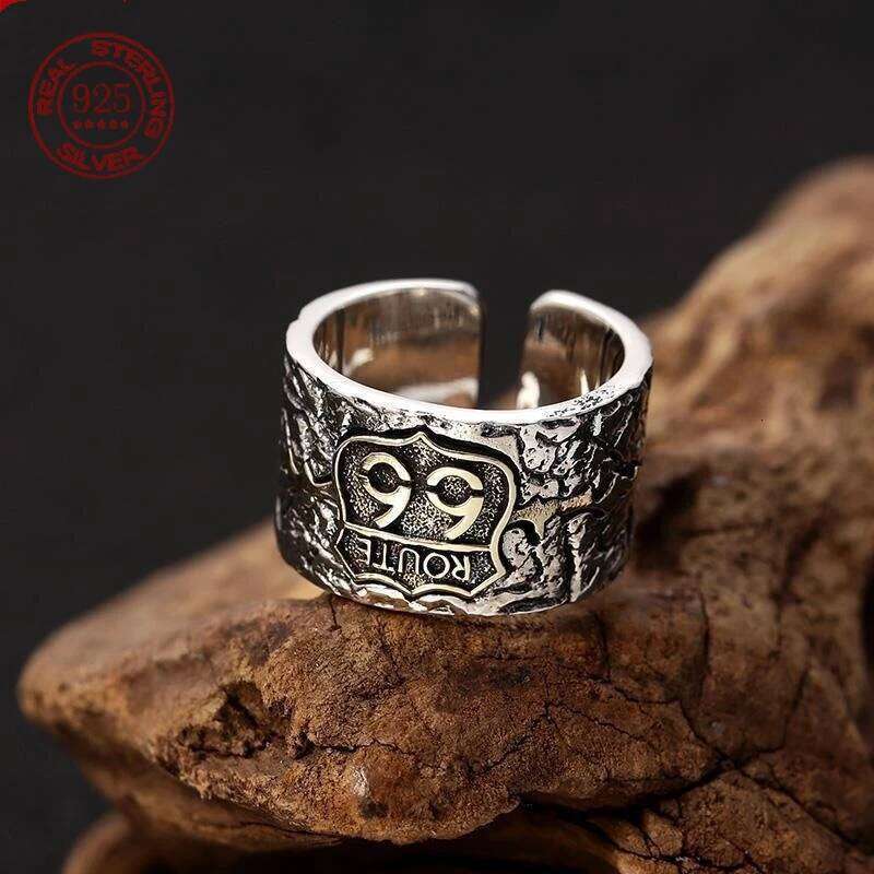 Factory Price Punk Style S925 Sterling Silver Route 66 Ring Men European And American High Street Retro Personality H260312