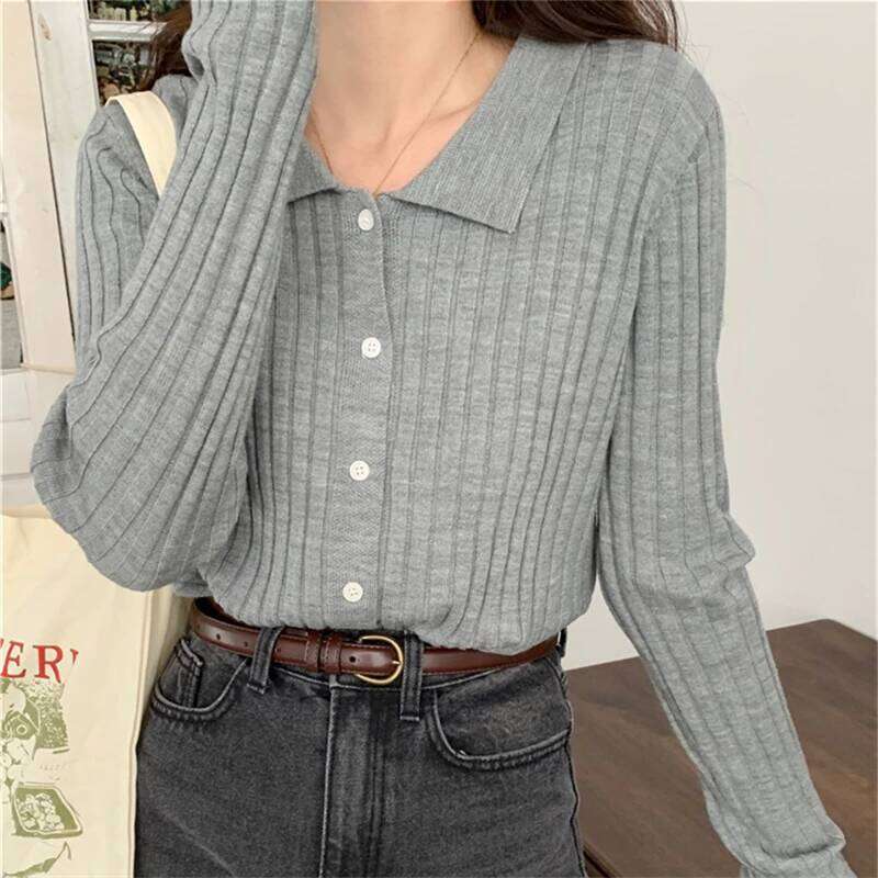 AOSSVIAO Autumn Winter Lapel 2025 Single-breasted Knitted Cardigan Women Retro Slim Fit Soft Sweater Fashion Tops Z260313