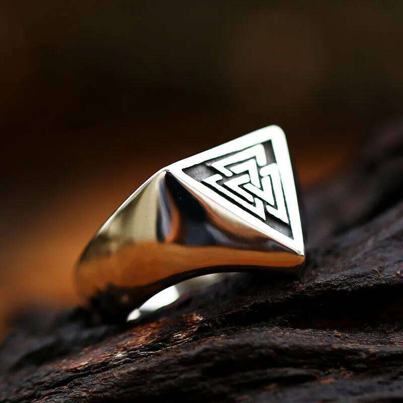 S925 Sterling Silver Minimalist Triangle Symbol Signet Nordic Rune Protector Amulet Ring Viking Jewelry Creativity Gift H260312