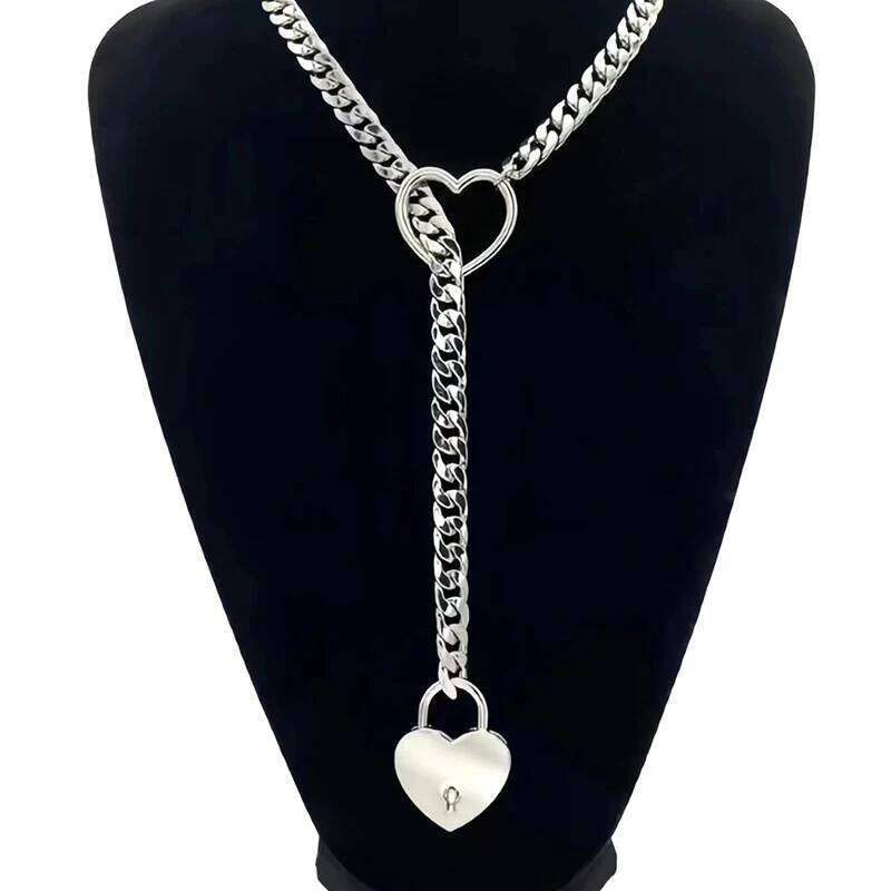 Punk Rock Exaggerate Personality Heart O-Ring Slip Chain For Women Girls Simple Versatile Long Necklace Jewelry Accessories Gift H260312