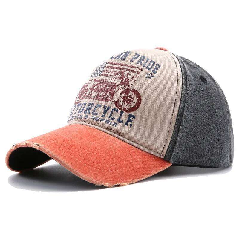 Motorcycle print baseball Washed visor American embroidery old duck Trucker cap Z260314