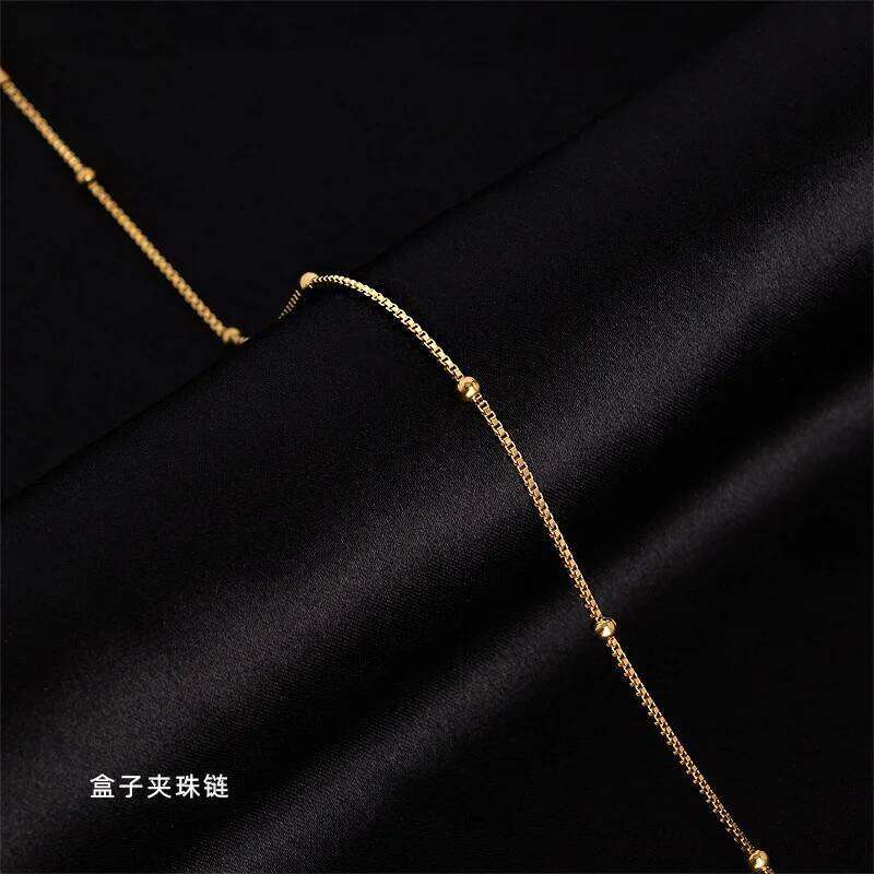 Snake Bone O Link Box Real 14k Gold Clavicle for Women 45cm Chain Necklace Simple Fine Jewelry Gifts H260312