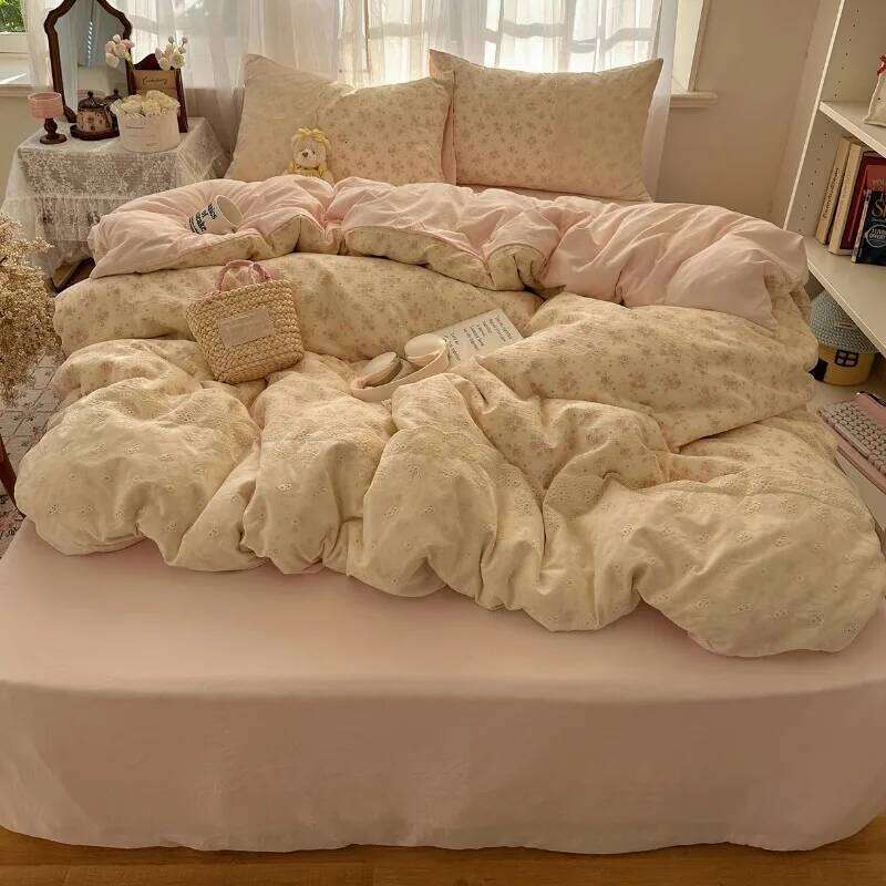 2025 new lace washed cotton four-piece Korean dormitory quilt cover student bed sheet three-piece set H260312 - view 4